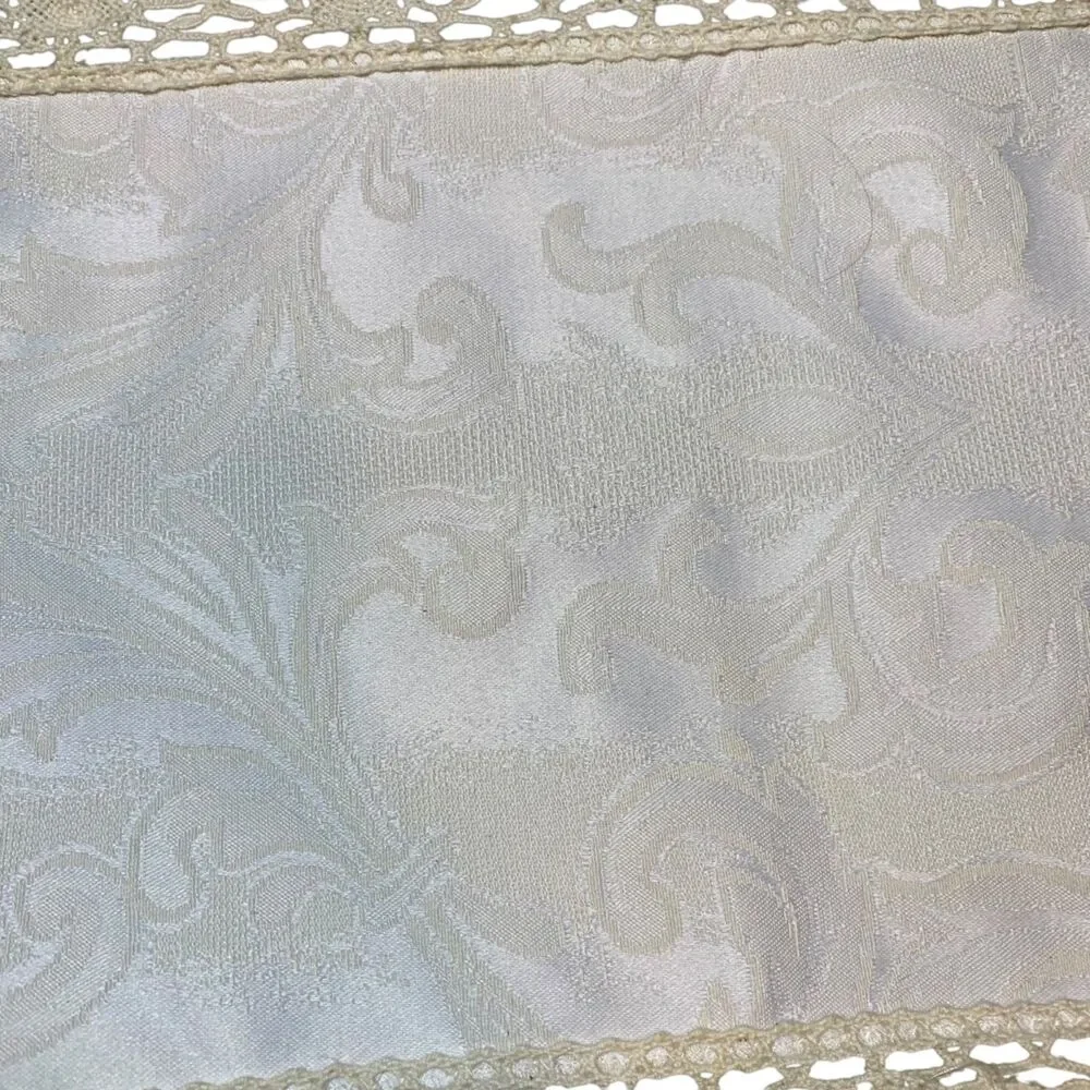 Cream Paisley Tapestry Table Runner Crochet Hem Made in England 41x11 Grannycore